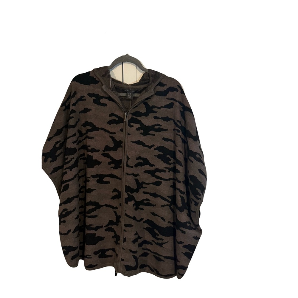 Tahari Animal Print Zip Up Hoodie Sweater